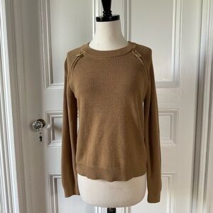 NWT Michael Kors Women’s Classic Cropped Sweater Double Zippers Dark Camel Small